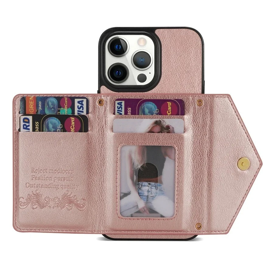 Luxury iPhone Case — Crossbody Wallet with Card Holder and Lanyard Strap, Shockproof Leather Cover, Anti-Fingerprint Full Access Design