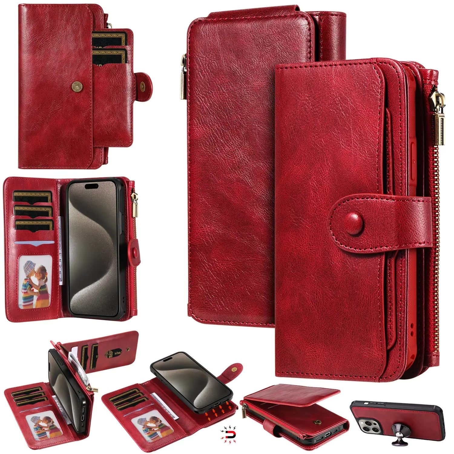 Luxury iPhone Case — Detachable Retro PU Leather Zipper Wallet Cover with Card Slots, Shockproof Anti-Fingerprint Protection & Dustproof Non-Slip Design
