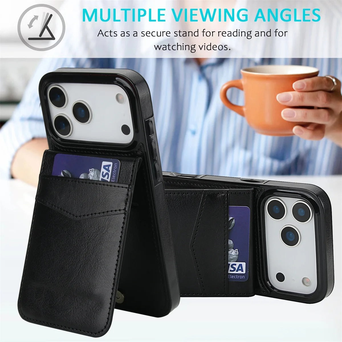 Luxury iPhone Case — Flip Stand Wallet with Card Holder, Retro Leather Cover, Shockproof Anti-Fingerprint Protection, Full Access Design
