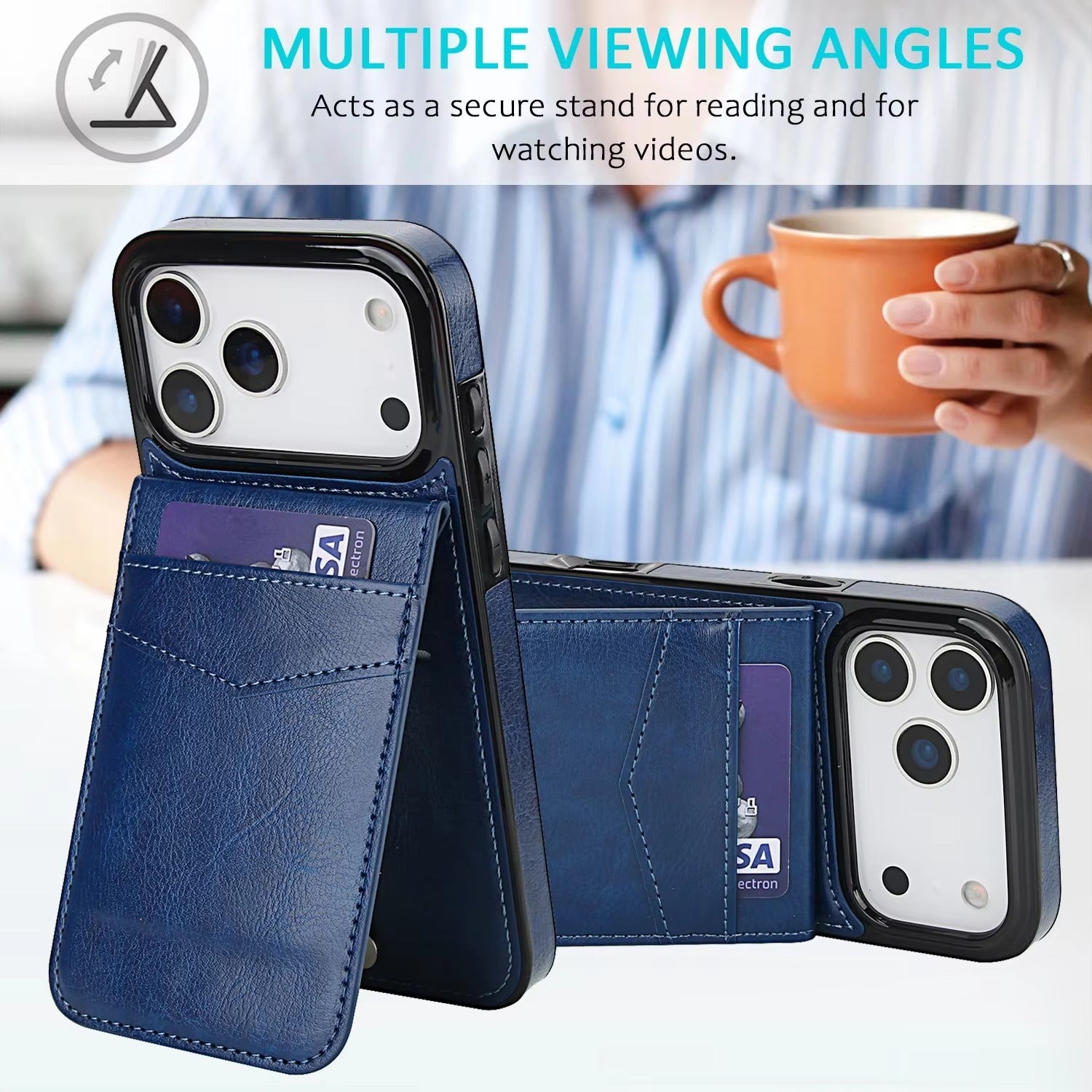 Luxury iPhone Case — Flip Stand Wallet with Card Holder, Retro Leather Cover, Shockproof Anti-Fingerprint Protection, Full Access Design