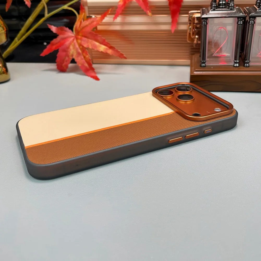 Luxury iPhone Case — Frosted PU Leather Texture MagSafe Armor Cover with Alloy Lens Protection, Matte Anti-Fingerprint Finish and Shockproof TPU Edge Design