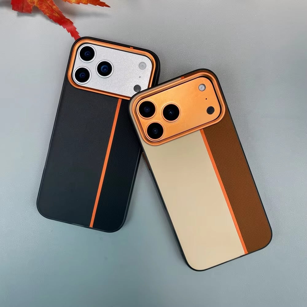 Luxury iPhone Case — Frosted PU Leather Texture MagSafe Armor Cover with Alloy Lens Protection, Matte Anti-Fingerprint Finish and Shockproof TPU Edge Design