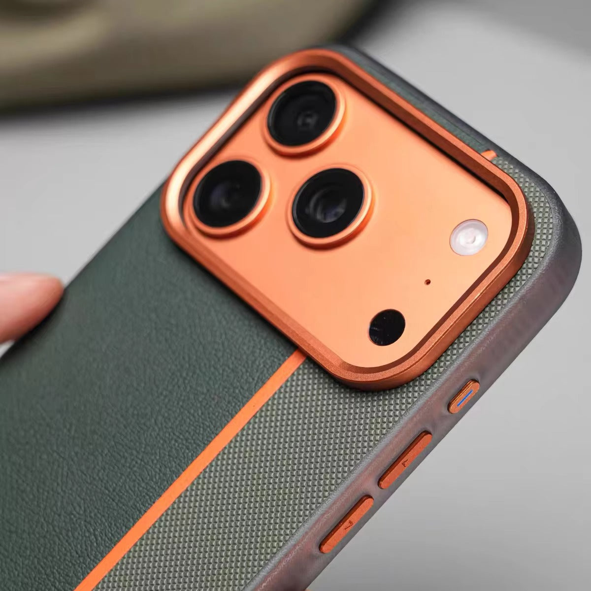 Luxury iPhone Case — Frosted PU Leather Texture MagSafe Armor Cover with Alloy Lens Protection, Matte Anti-Fingerprint Finish and Shockproof TPU Edge Design
