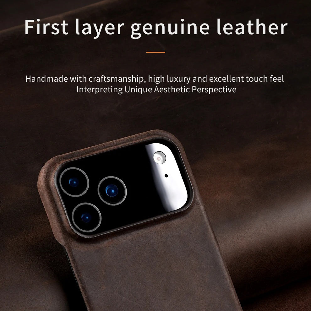 Luxury iPhone Case — Genuine Cowhide Leather Pull-Up Cover with Retro Magnetic Design, MagSafe Compatibility & Shockproof Full-Back Protection