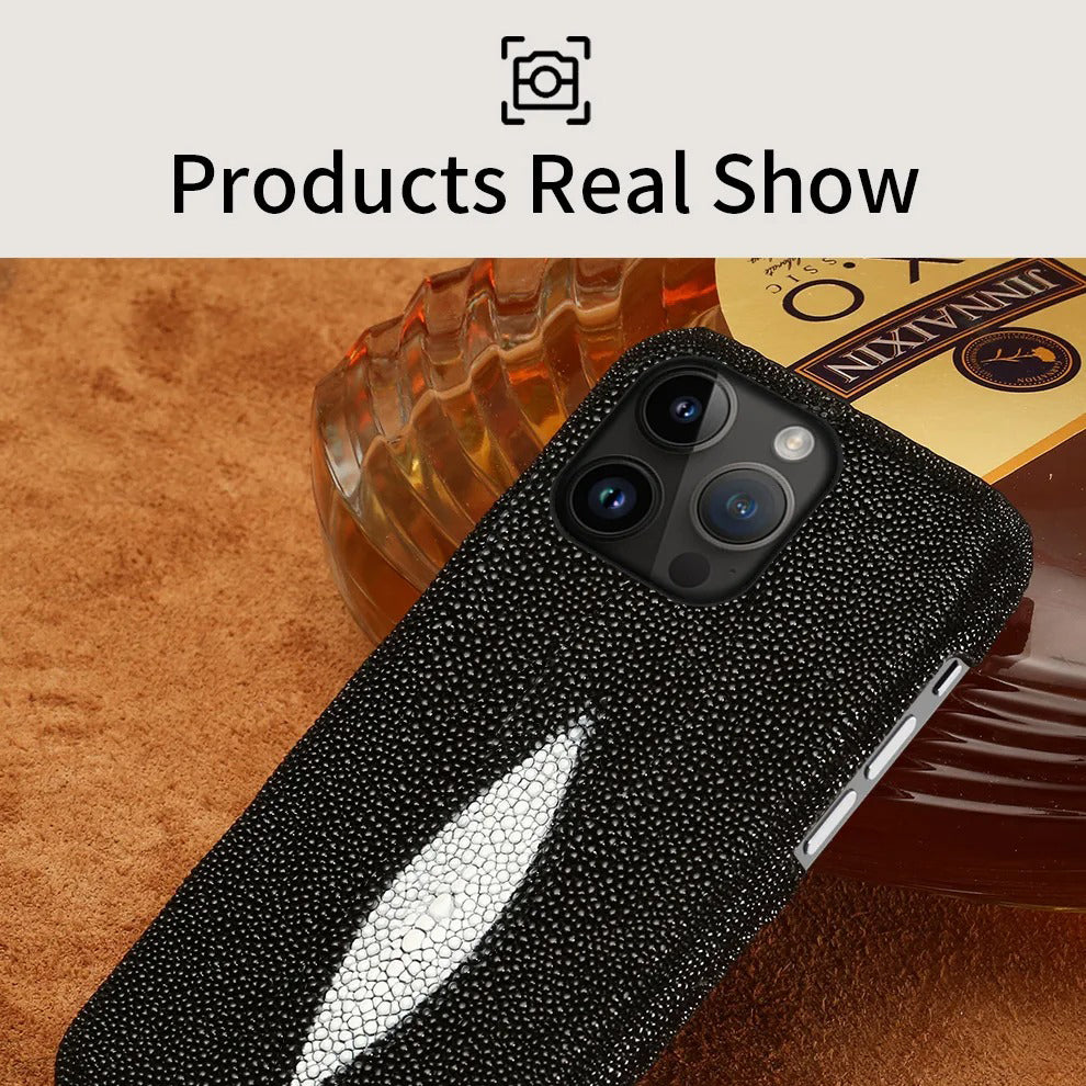 Luxury iPhone Case — Genuine Stingray Leather Shockproof Cover with Lightweight Half-Wrapped Design, Anti-Fingerprint Dustproof Protection and Premium Craft Finish