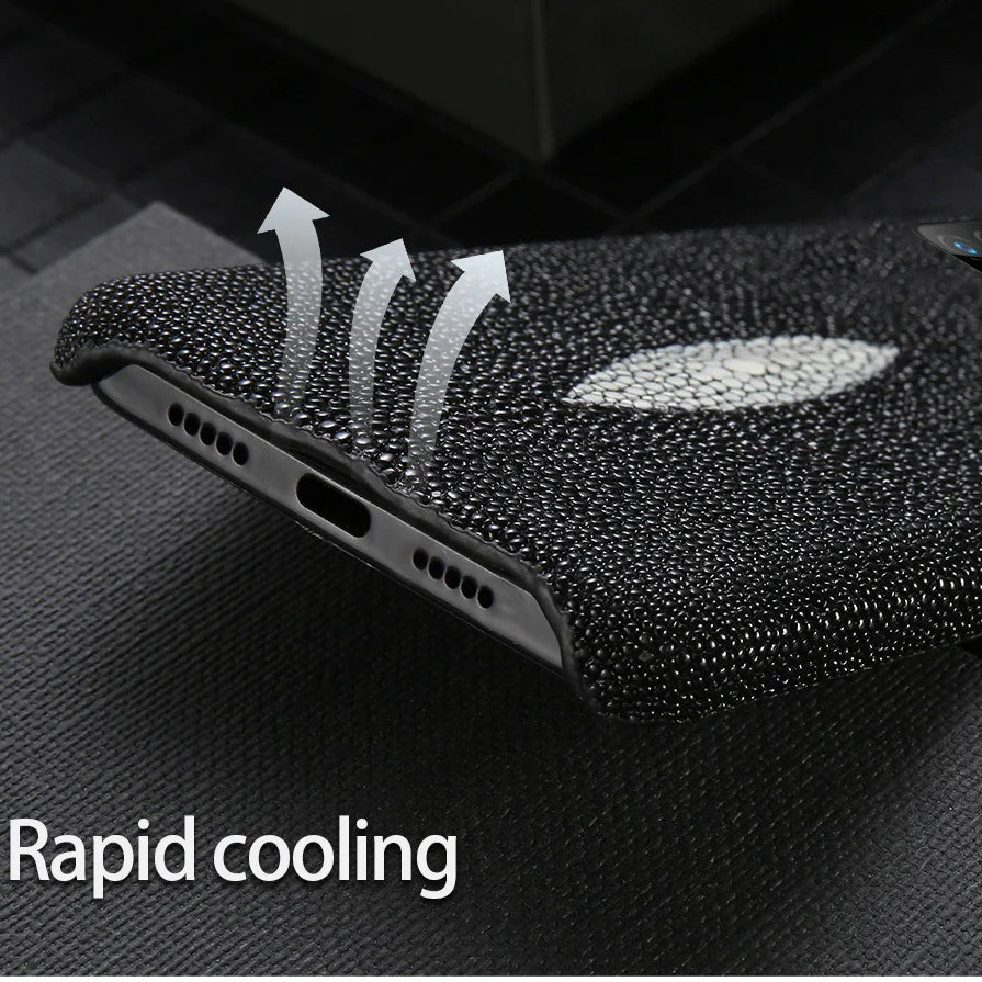 Luxury iPhone Case — Genuine Stingray Leather Shockproof Cover with Lightweight Half-Wrapped Design, Anti-Fingerprint Dustproof Protection and Premium Craft Finish