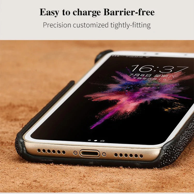 Luxury iPhone Case — Genuine Stingray Leather Shockproof Cover with Lightweight Half-Wrapped Design, Anti-Fingerprint Dustproof Protection and Premium Craft Finish