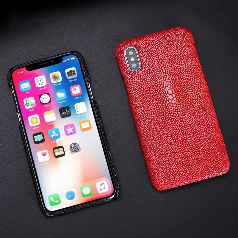 Luxury iPhone Case — Genuine Stingray Leather Shockproof Cover with Lightweight Half-Wrapped Design, Anti-Fingerprint Dustproof Protection and Premium Craft Finish