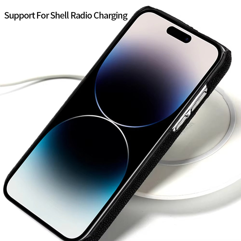 Luxury iPhone Case — Genuine Stingray Leather Shockproof Cover with Lightweight Half-Wrapped Design, Anti-Fingerprint Dustproof Protection and Premium Craft Finish