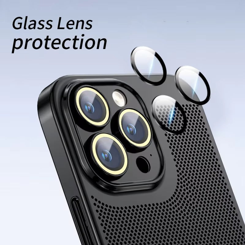 Luxury iPhone Case — Heat-Dissipation Electroplated Hollow PC Shell with Lightweight Anti-Fingerprint Anti-Scratch Cooling Design & Non-Slip Half-Wrapped Protection