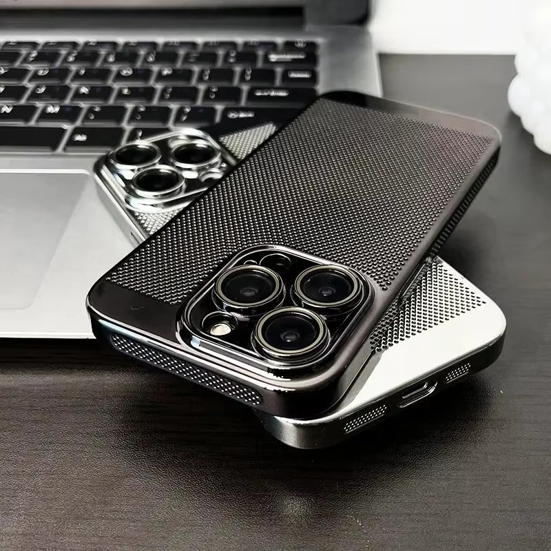 Luxury iPhone Case — Heat-Dissipation Electroplated Hollow PC Shell with Lightweight Anti-Fingerprint Anti-Scratch Cooling Design & Non-Slip Half-Wrapped Protection