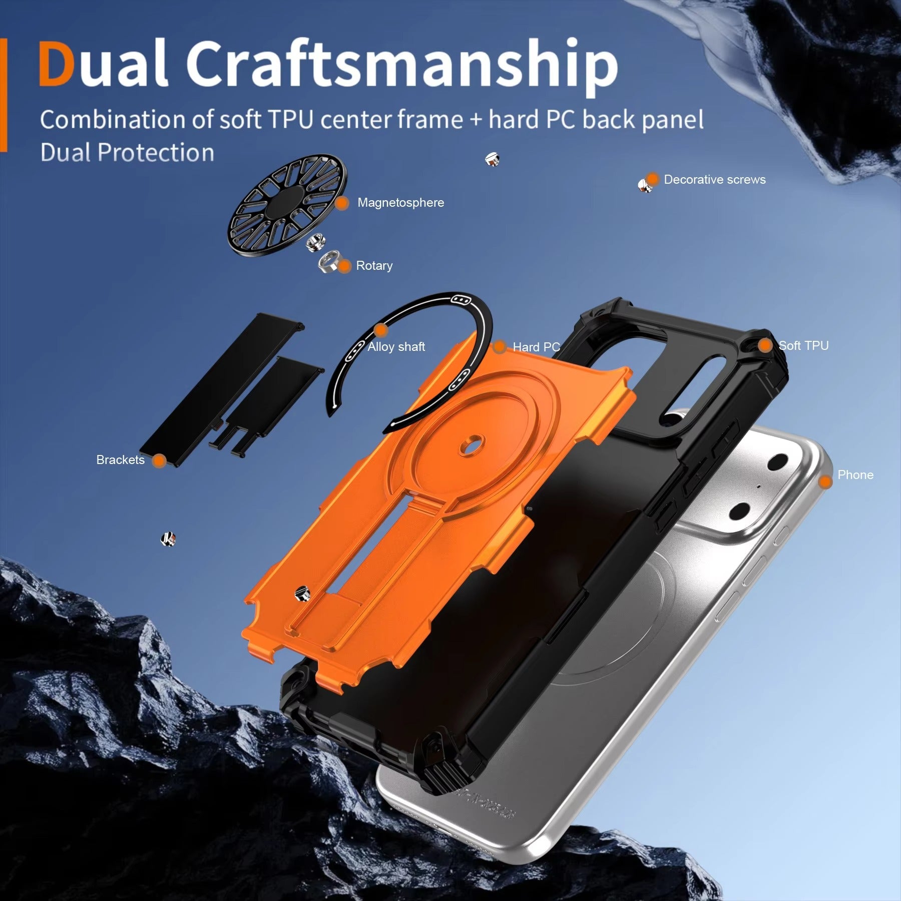 Luxury iPhone Case — Heavy-Duty Rugged Armor Magnetic MagSafe Wireless Charging Bracket Cover