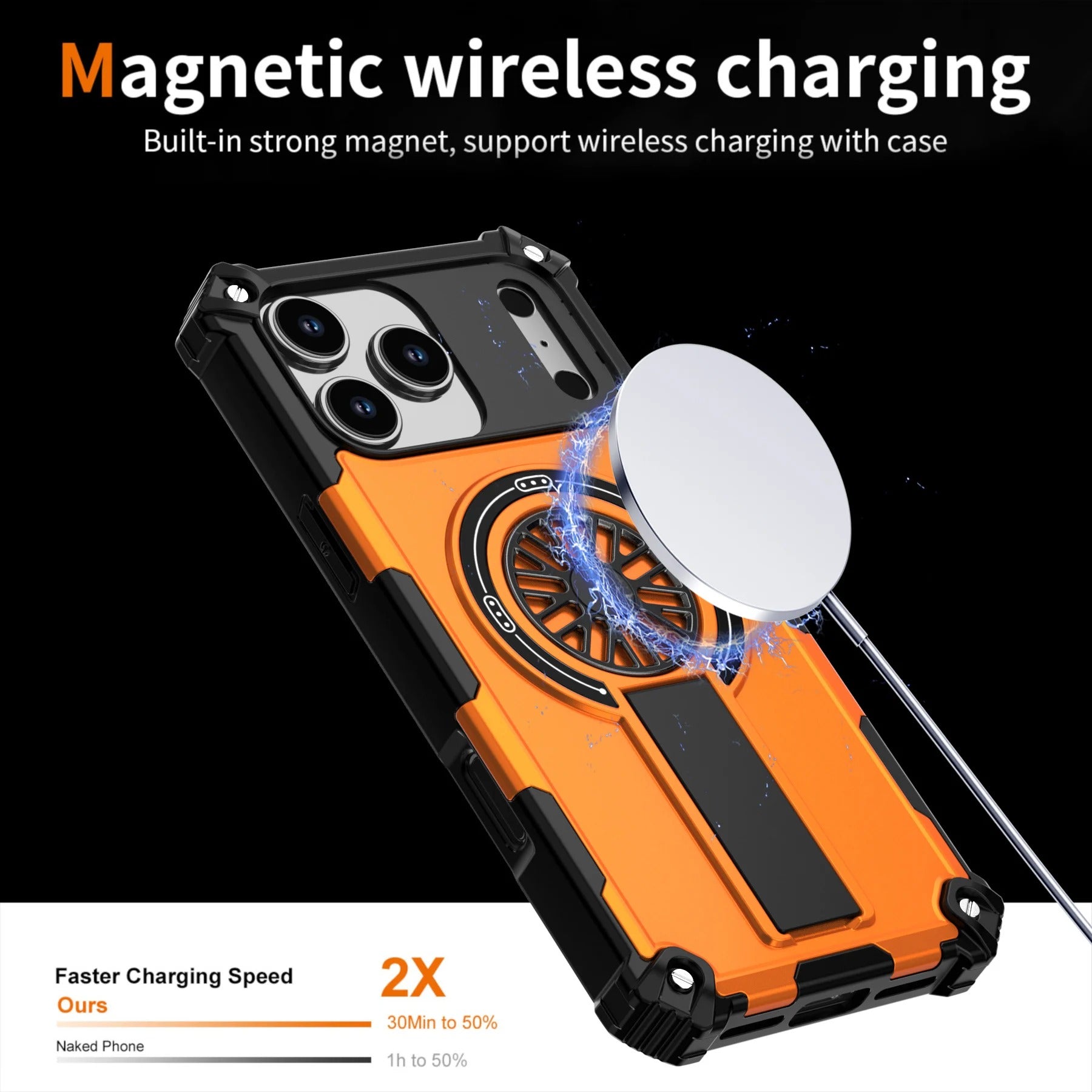 Luxury iPhone Case — Heavy-Duty Rugged Armor Magnetic MagSafe Wireless Charging Bracket Cover