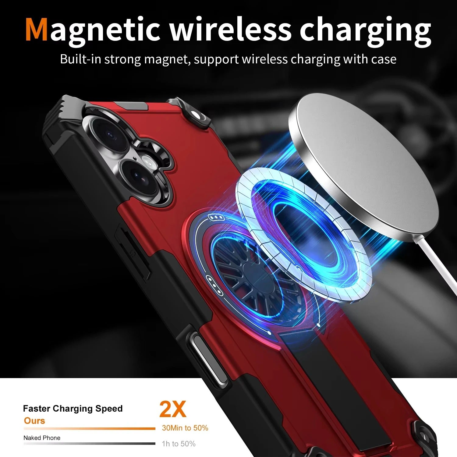 Luxury iPhone Case — Heavy-Duty Rugged Armor Magnetic MagSafe Wireless Charging Bracket Cover