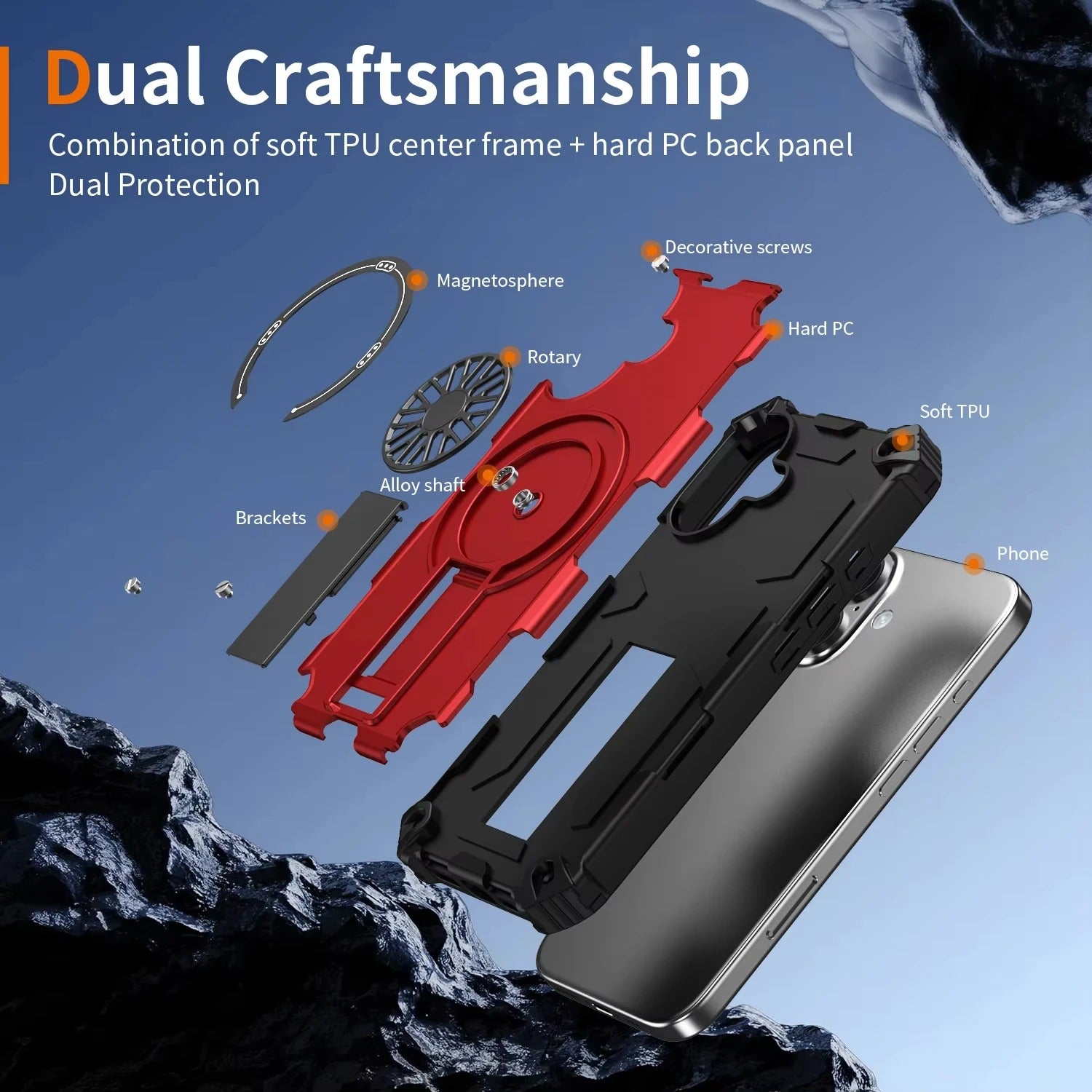 Luxury iPhone Case — Heavy-Duty Rugged Armor Magnetic MagSafe Wireless Charging Bracket Cover