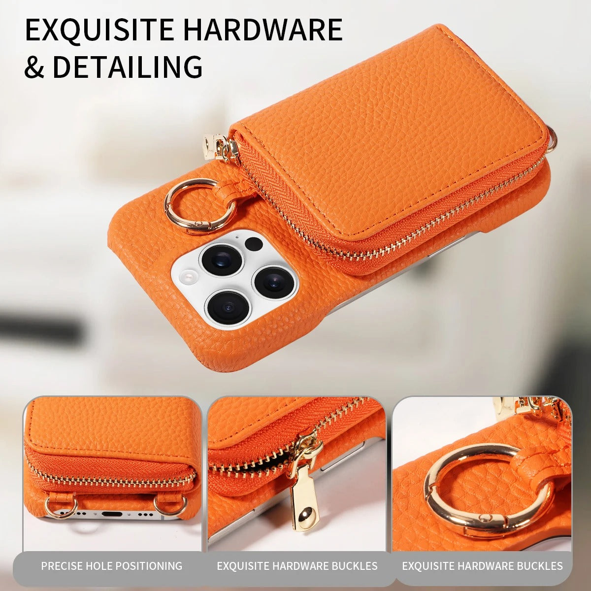 Luxury iPhone Case — High-Quality Faux Leather Crossbody Wallet with Card Slots, Ring Holder, Shockproof Anti-Scratch Full-Protection Design