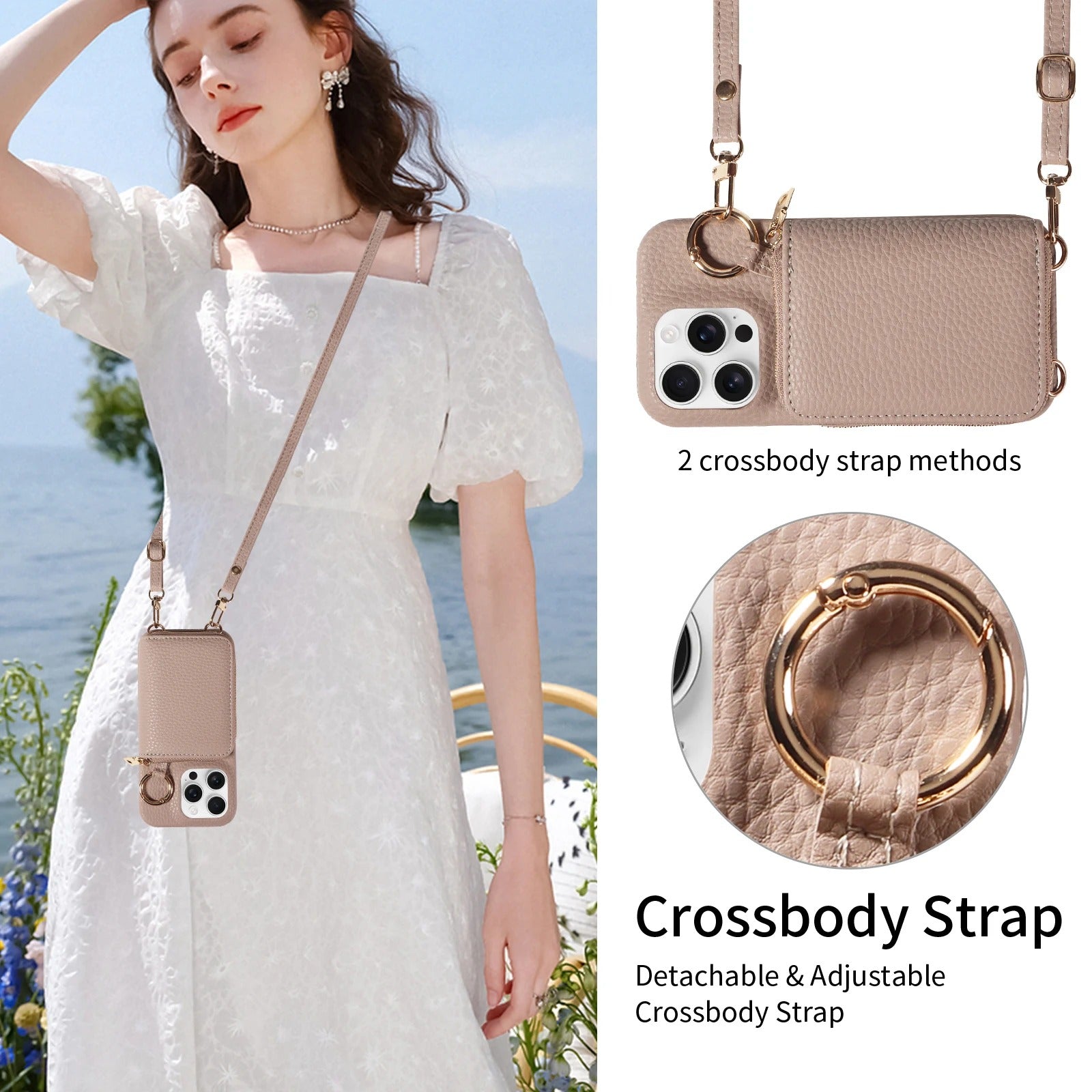 Luxury iPhone Case — High-Quality Faux Leather Crossbody Wallet with Card Slots, Ring Holder, Shockproof Anti-Scratch Full-Protection Design