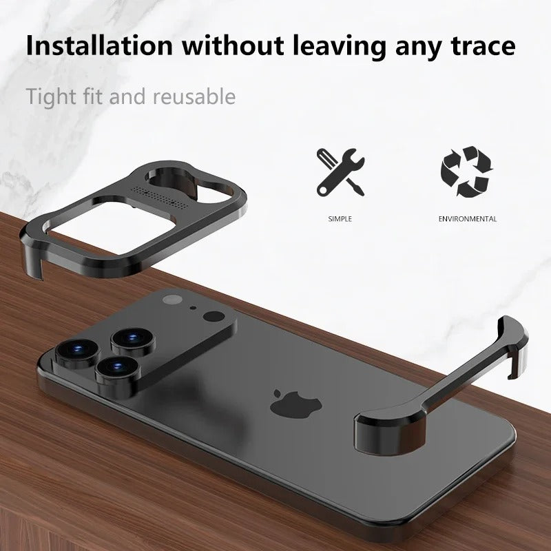 Luxury iPhone Case — Irregular Titanium Alloy Bumper with Shockproof Borderless Design, Lens Protector, Matte Anti-Slip Finish and Lightweight Build