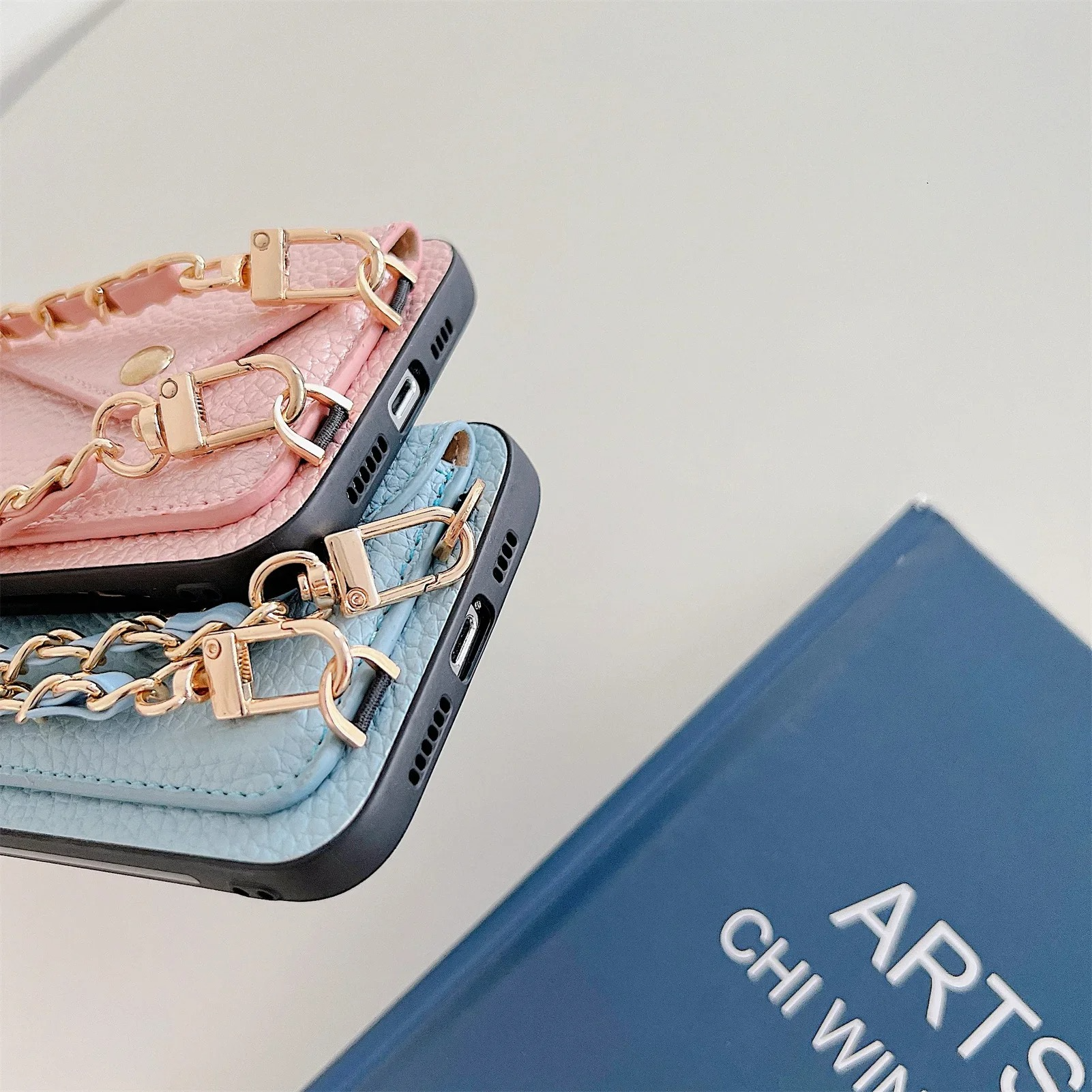 Luxury iPhone Case — Lanyard Crossbody Wallet Cover with Card Holder, Chain Strap Cord, Durable PU Leather Full-Protection Design