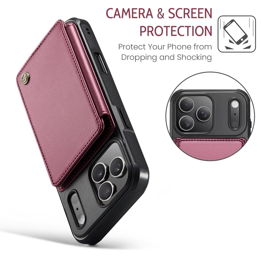 Luxury iPhone Case — Leather RFID Card Wallet with Magnetic Shockproof Cover, Anti-Fingerprint Anti-Scratch, Non-Slip Plain and Geometric Design