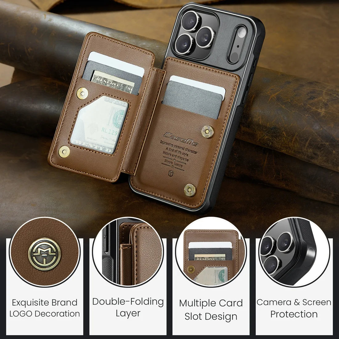 Luxury iPhone Case — Leather RFID Card Wallet with Magnetic Shockproof Cover, Anti-Fingerprint Anti-Scratch, Non-Slip Plain and Geometric Design