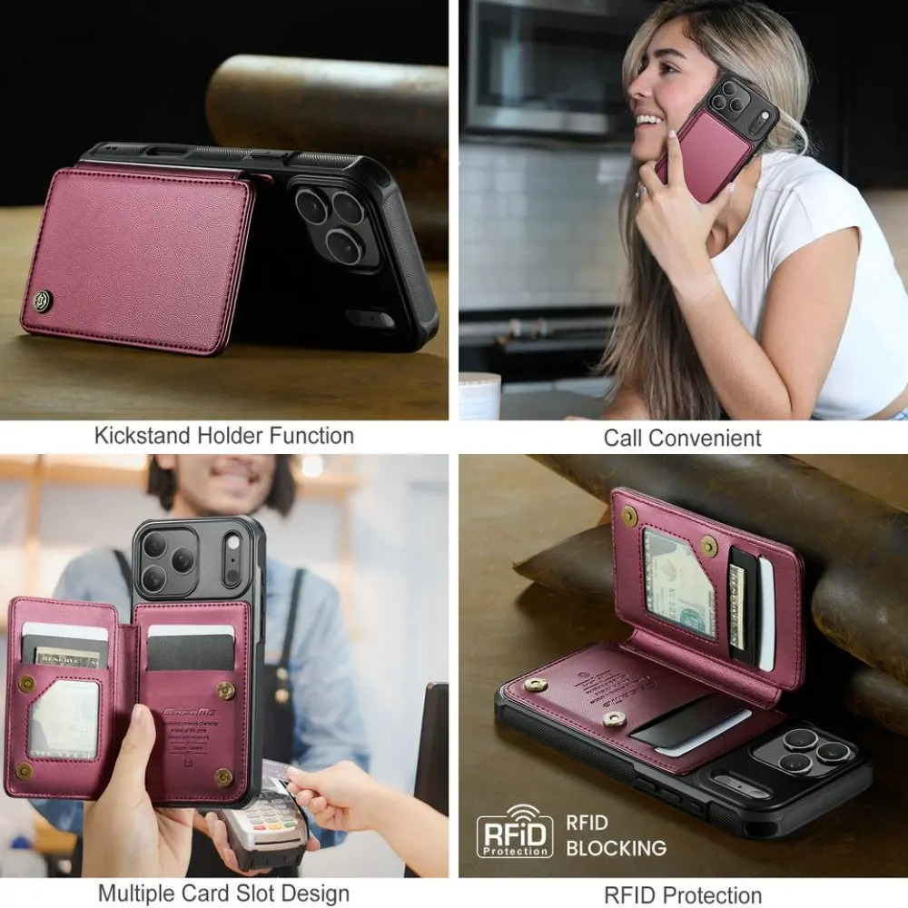 Luxury iPhone Case — Leather RFID Card Wallet with Magnetic Shockproof Cover, Anti-Fingerprint Anti-Scratch, Non-Slip Plain and Geometric Design