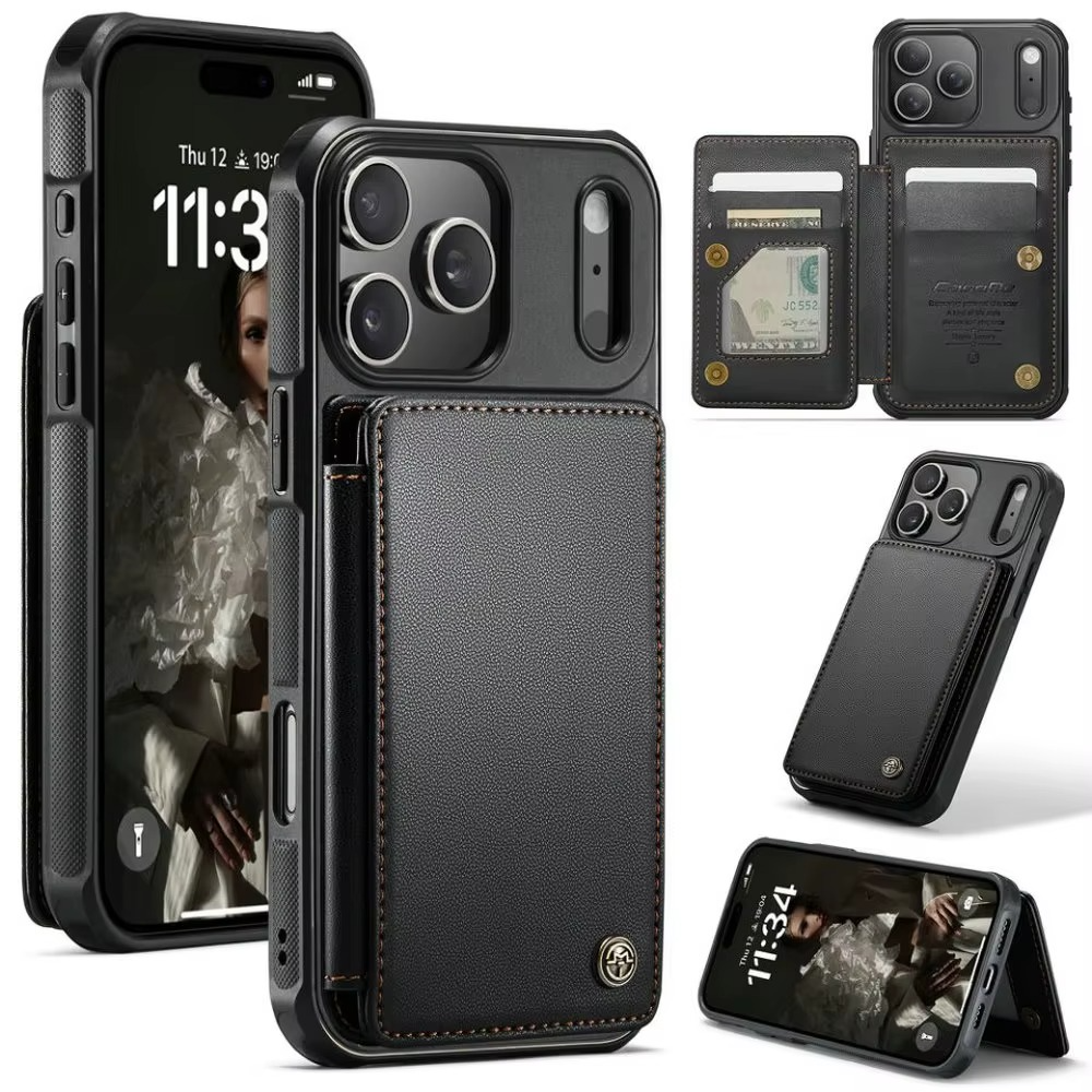 Luxury iPhone Case — Leather RFID Card Wallet with Magnetic Shockproof Cover, Anti-Fingerprint Anti-Scratch, Non-Slip Plain and Geometric Design