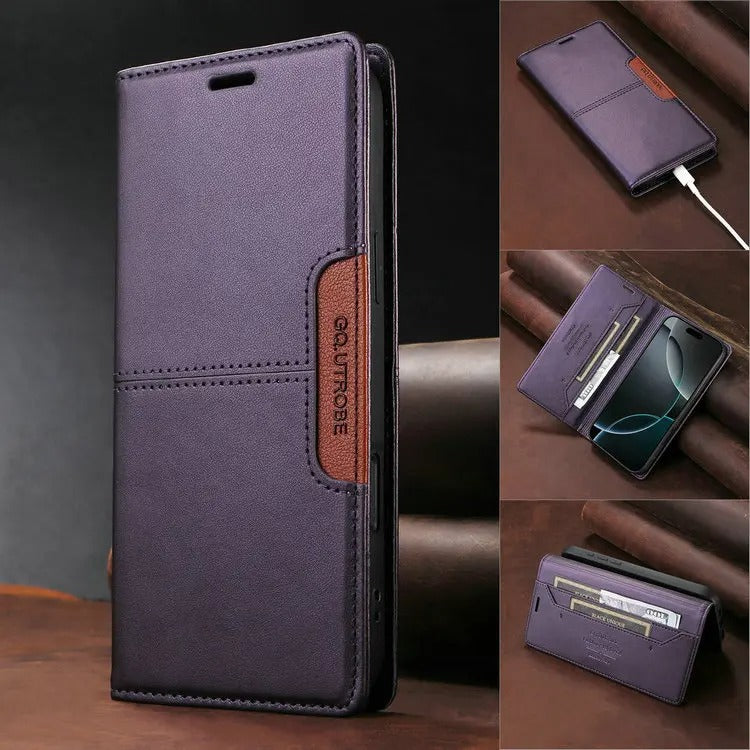 Luxury iPhone Case — Leather Wallet Cover with RFID Protection, Magnetic Card Holder, Shockproof and Anti-Fingerprint Full-Protection Design
