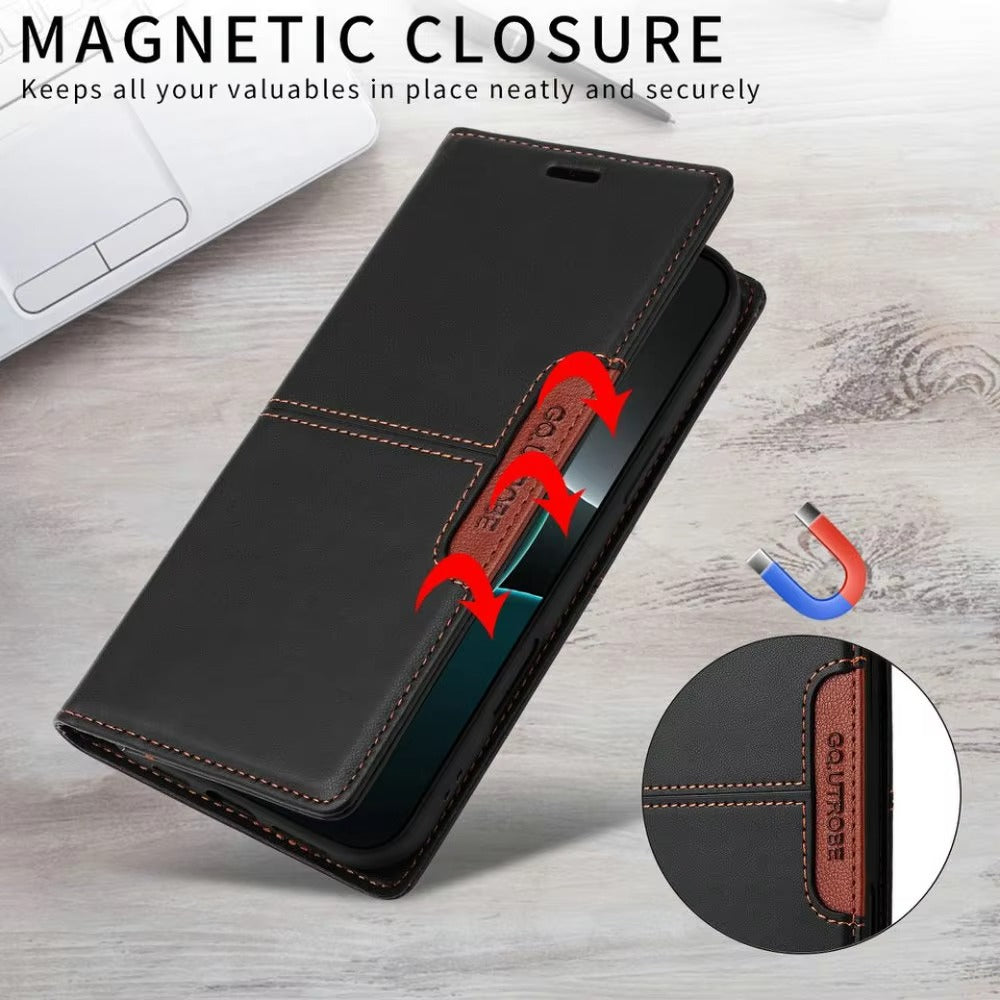 Luxury iPhone Case — Leather Wallet Cover with RFID Protection, Magnetic Card Holder, Shockproof and Anti-Fingerprint Full-Protection Design