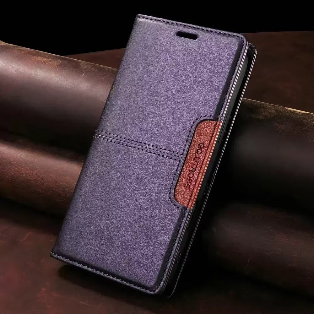 Luxury iPhone Case — Leather Wallet Cover with RFID Protection, Magnetic Card Holder, Shockproof and Anti-Fingerprint Full-Protection Design