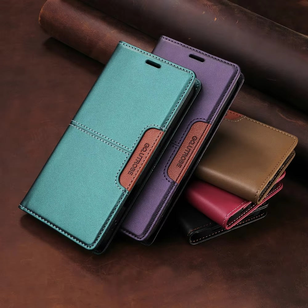 Luxury iPhone Case — Leather Wallet Cover with RFID Protection, Magnetic Card Holder, Shockproof and Anti-Fingerprint Full-Protection Design