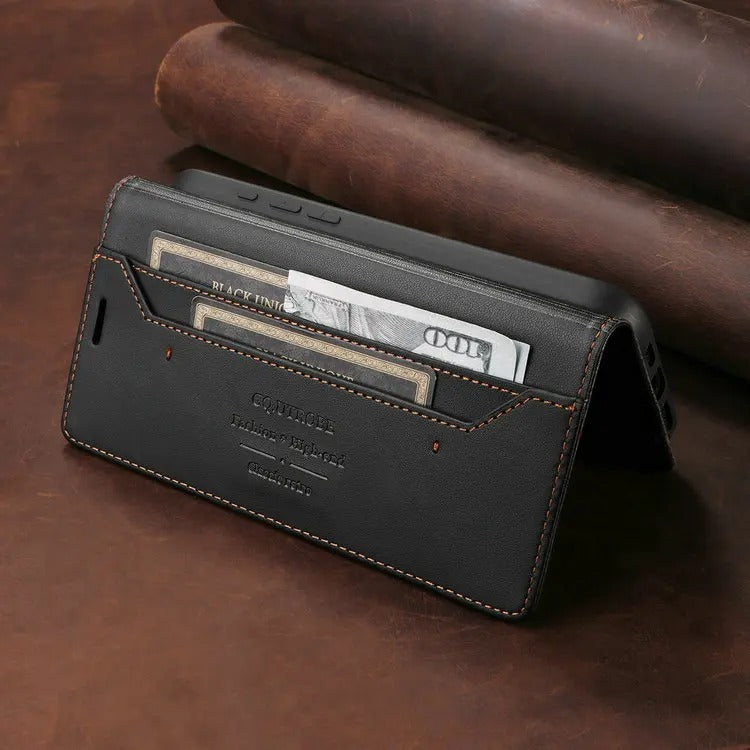 Luxury iPhone Case — Leather Wallet Cover with RFID Protection, Magnetic Card Holder, Shockproof and Anti-Fingerprint Full-Protection Design