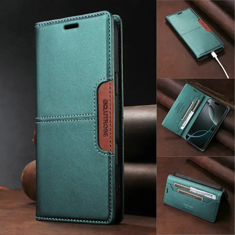 Luxury iPhone Case — Leather Wallet Cover with RFID Protection, Magnetic Card Holder, Shockproof and Anti-Fingerprint Full-Protection Design