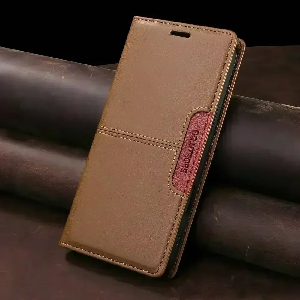 Luxury iPhone Case — Leather Wallet Cover with RFID Protection, Magnetic Card Holder, Shockproof and Anti-Fingerprint Full-Protection Design