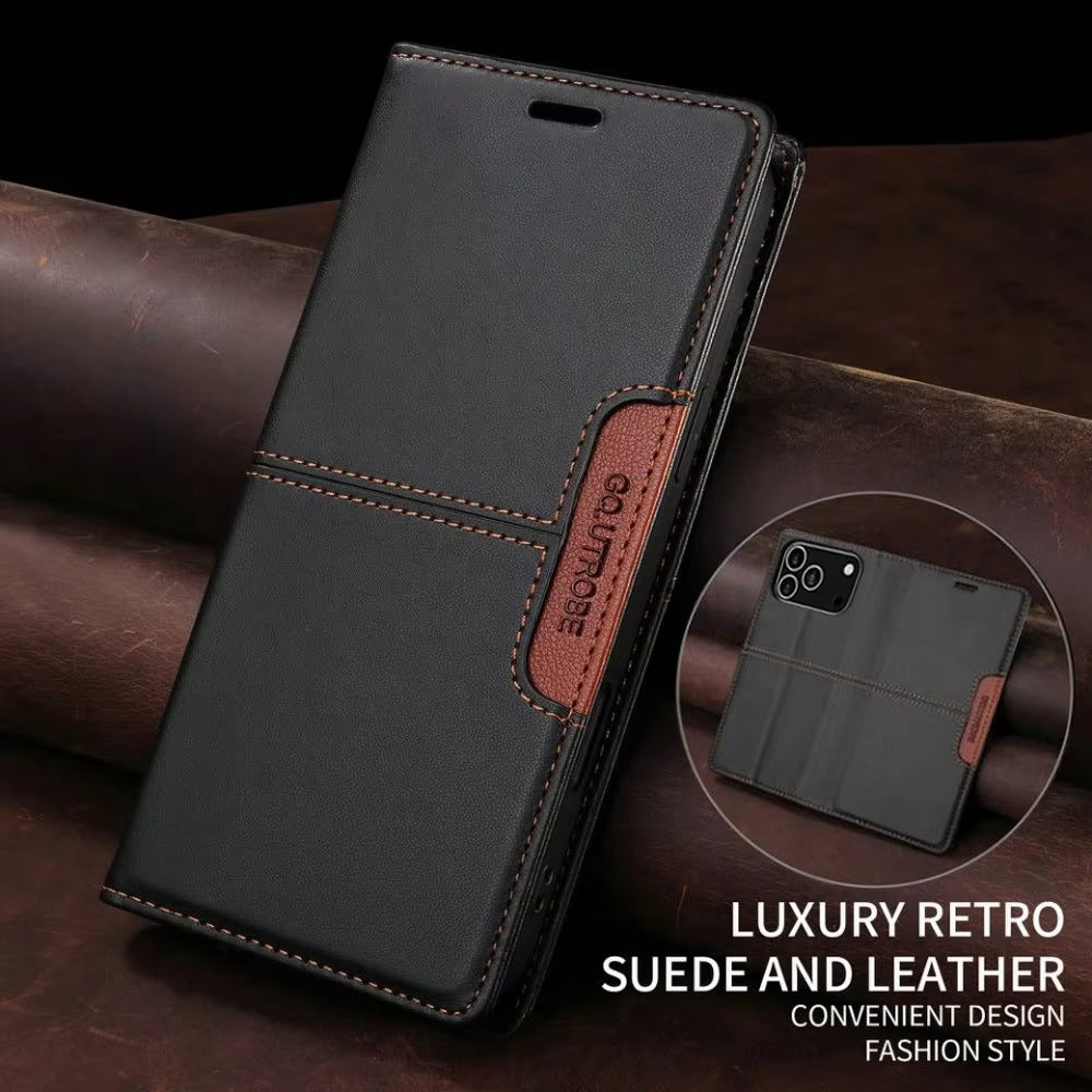 Luxury iPhone Case — Leather Wallet Cover with RFID Protection, Magnetic Card Holder, Shockproof and Anti-Fingerprint Full-Protection Design