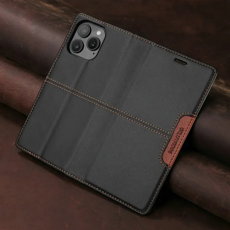 Luxury iPhone Case — Leather Wallet Cover with RFID Protection, Magnetic Card Holder, Shockproof and Anti-Fingerprint Full-Protection Design