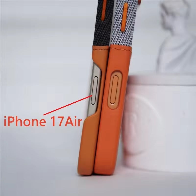 Luxury iPhone Case — Leather & Fabric Splicing Magnetic Cover with Card Slot, Camera-Safe Design and Slim Shockproof Protection
