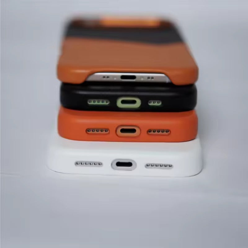 Luxury iPhone Case — Leather & Fabric Splicing Magnetic Cover with Card Slot, Camera-Safe Design and Slim Shockproof Protection