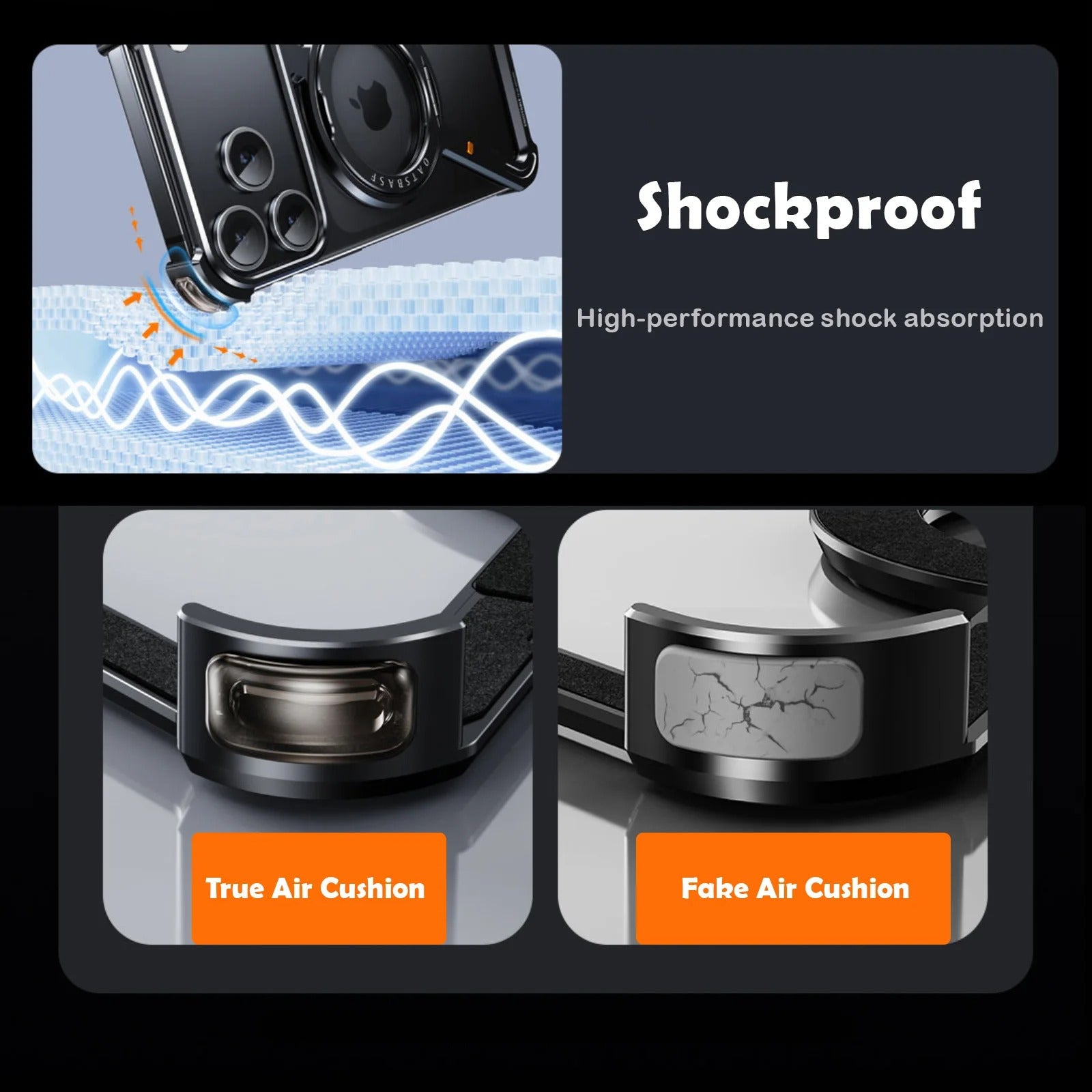 Luxury iPhone Case — MagSafe Aviation Aluminum Z-Shape Bumper with Rotatable Stand, Air-Cushion Anti-Fall Protection and Magnetic Ring Support
