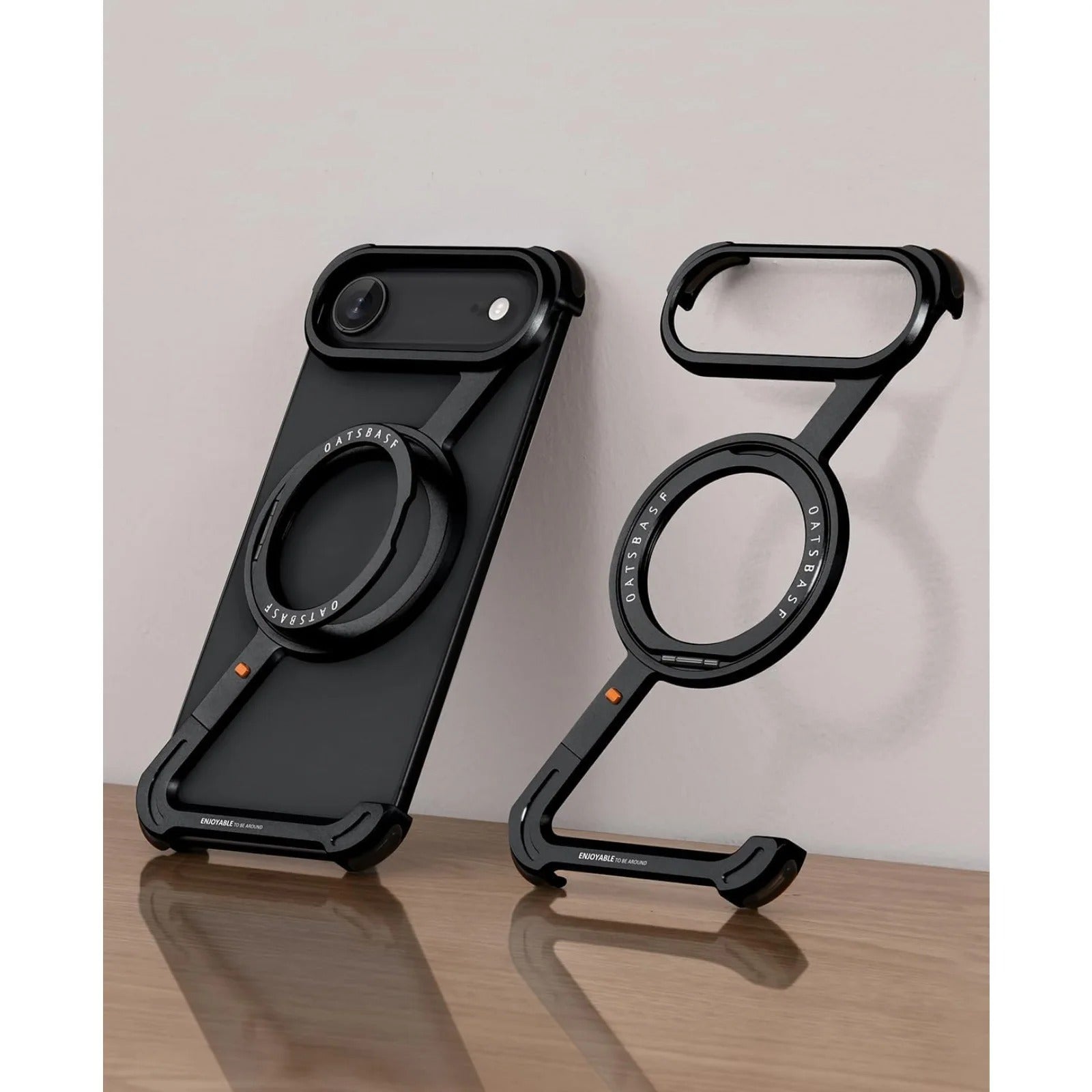 Luxury iPhone Case — MagSafe Aviation Aluminum Z-Shape Bumper with Rotatable Stand, Air-Cushion Anti-Fall Protection and Magnetic Ring Support