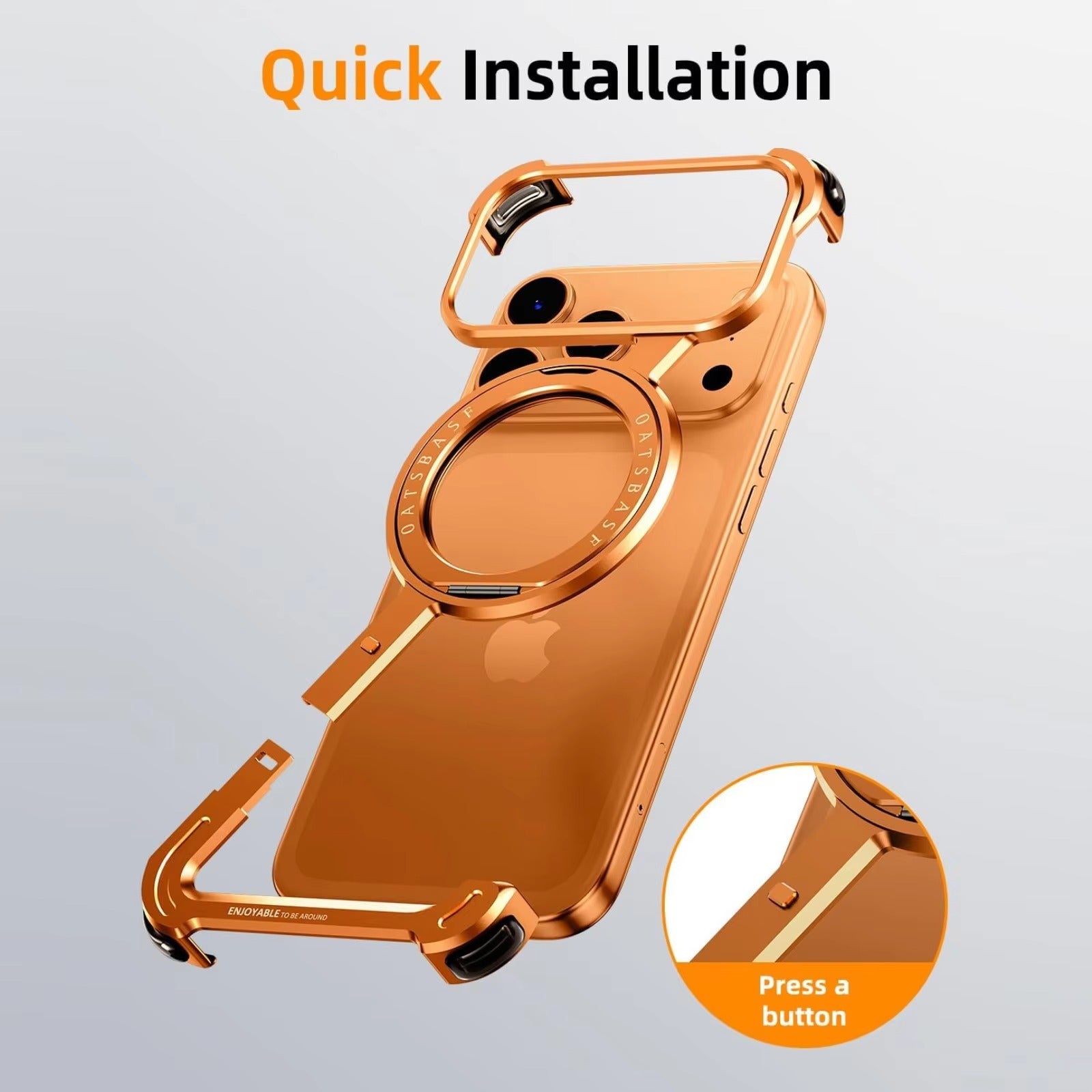 Luxury iPhone Case — MagSafe Aviation Aluminum Z-Shape Bumper with Rotatable Stand, Air-Cushion Anti-Fall Protection and Magnetic Ring Support