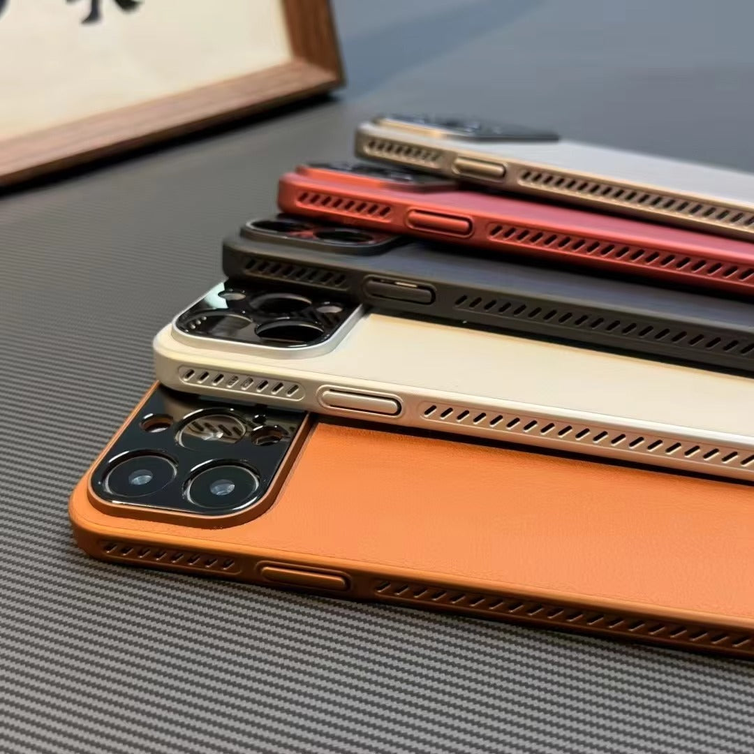 Luxury iPhone Case — MagSafe Magnetic Solid-Color Leather Border Cover with Heat-Dissipation Bumper, Large Camera Window & Shockproof Anti-Fingerprint Design