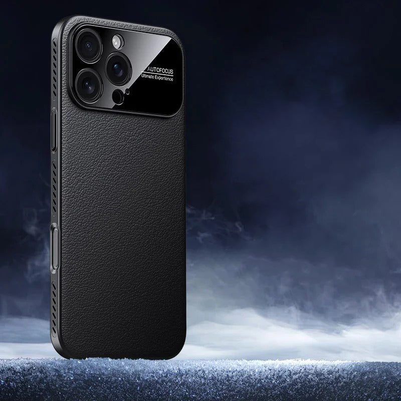 Luxury iPhone Case — MagSafe Magnetic Solid-Color Leather Border Cover with Heat-Dissipation Bumper, Large Camera Window & Shockproof Anti-Fingerprint Design