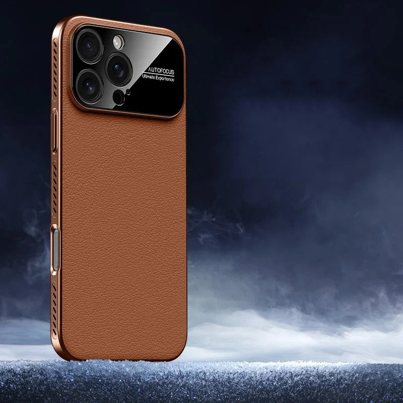 Luxury iPhone Case — MagSafe Magnetic Solid-Color Leather Border Cover with Heat-Dissipation Bumper, Large Camera Window & Shockproof Anti-Fingerprint Design