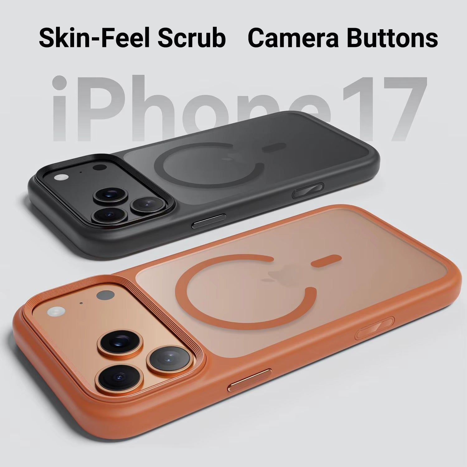 Luxury iPhone Case — MagSafe Transparent Soft Cover with Metal Buttons, Skin-Feel Matte Design, Shockproof Anti-Fingerprint Non-Slip Protection