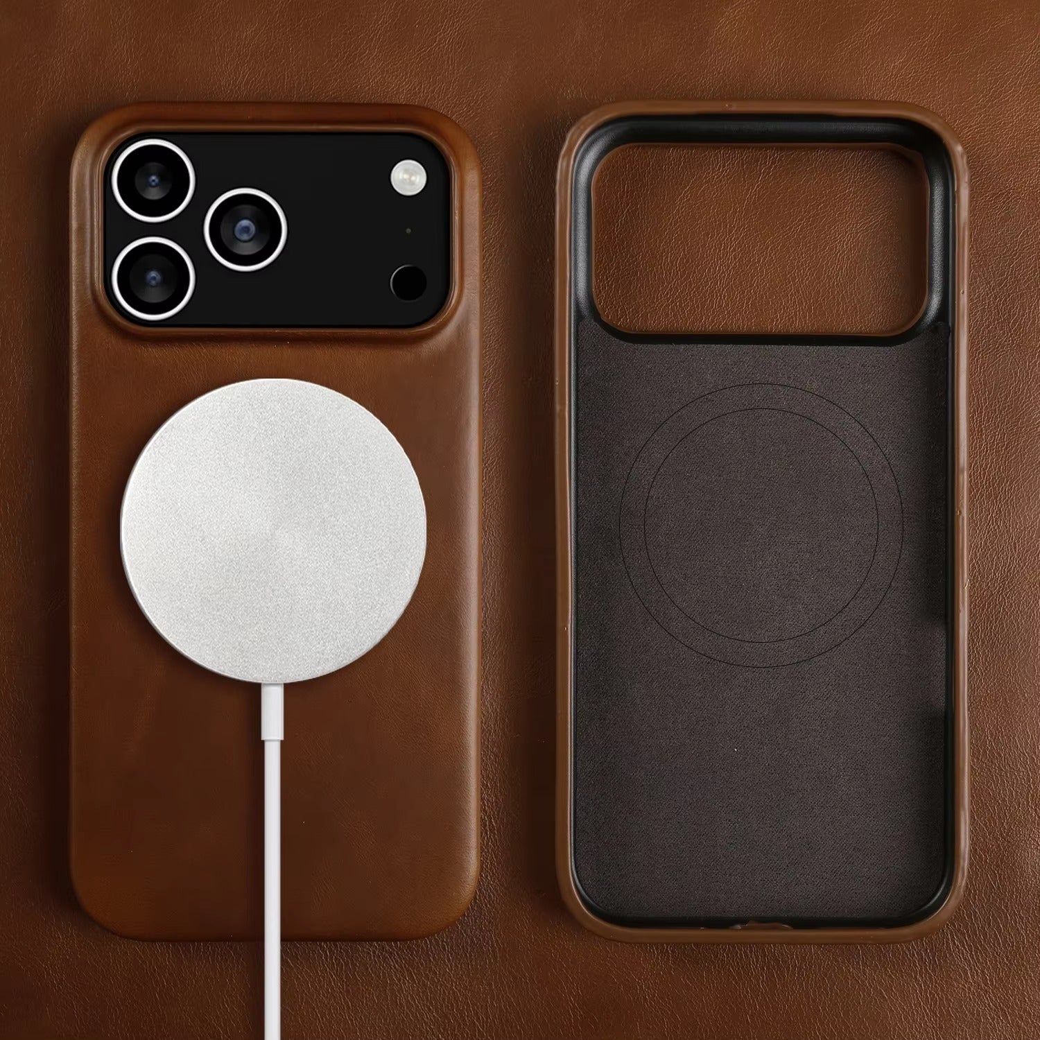Luxury iPhone Case — MagSafe Vintage Oil-Wax Genuine Leather Cover with Full-Covered Shockproof Protection, Dustproof Anti-Slip Design