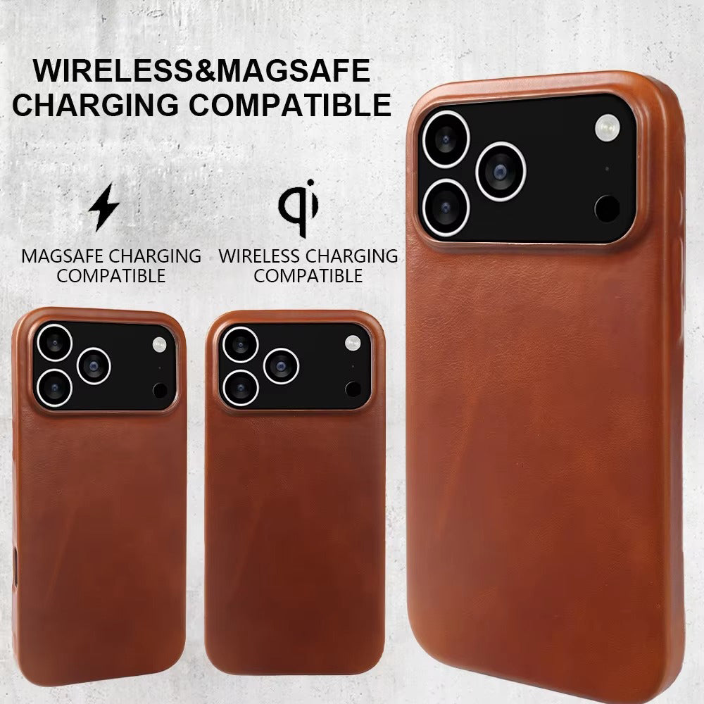 Luxury iPhone Case — MagSafe Vintage Oil-Wax Genuine Leather Cover with Full-Covered Shockproof Protection, Dustproof Anti-Slip Design