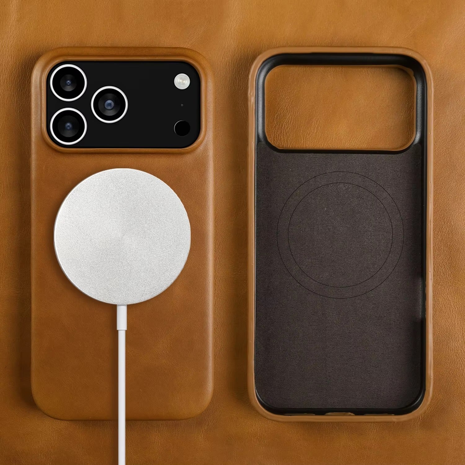 Luxury iPhone Case — MagSafe Vintage Oil-Wax Genuine Leather Cover with Full-Covered Shockproof Protection, Dustproof Anti-Slip Design