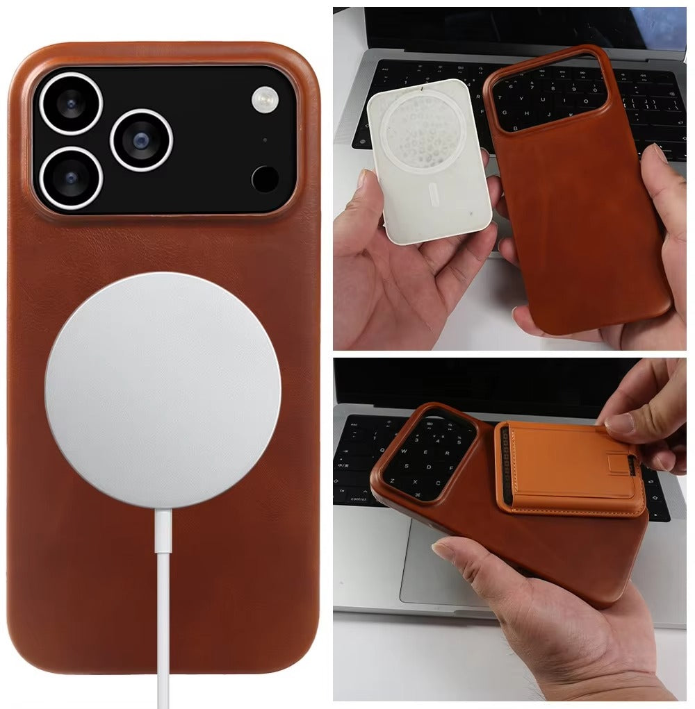 Luxury iPhone Case — MagSafe Vintage Oil-Wax Genuine Leather Cover with Full-Covered Shockproof Protection, Dustproof Anti-Slip Design