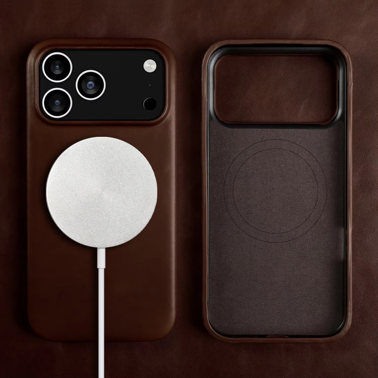 Luxury iPhone Case — MagSafe Vintage Oil-Wax Genuine Leather Cover with Full-Covered Shockproof Protection, Dustproof Anti-Slip Design